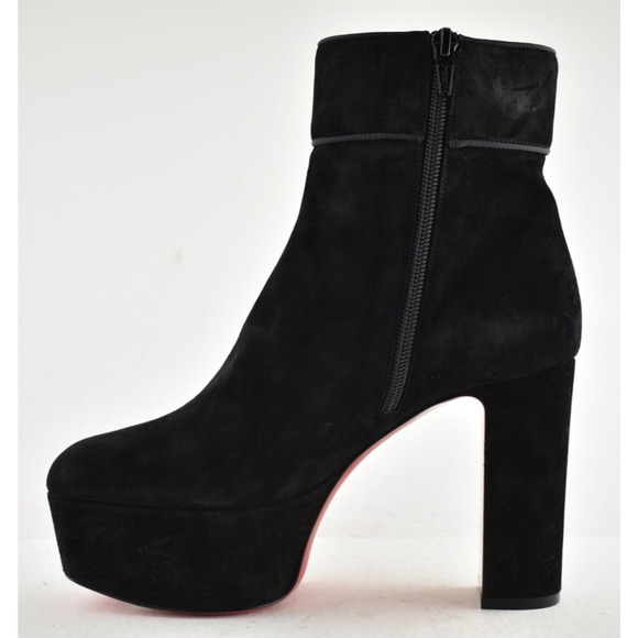 Christian Louboutin Protorlato 110 Black Suede Platform Block Heel Ankle Boot 37 - Picture 9 of 14
